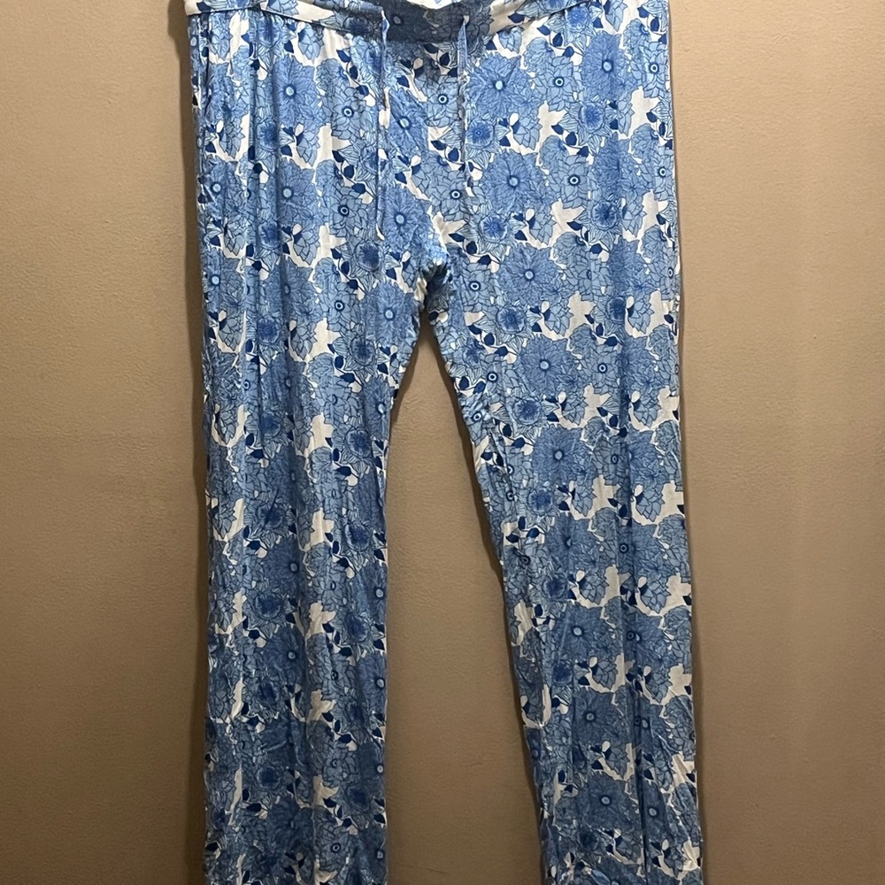 Kate Quinn Women’s Size XXL Blue Vintage Floral Wide Leg Pants Bottoms